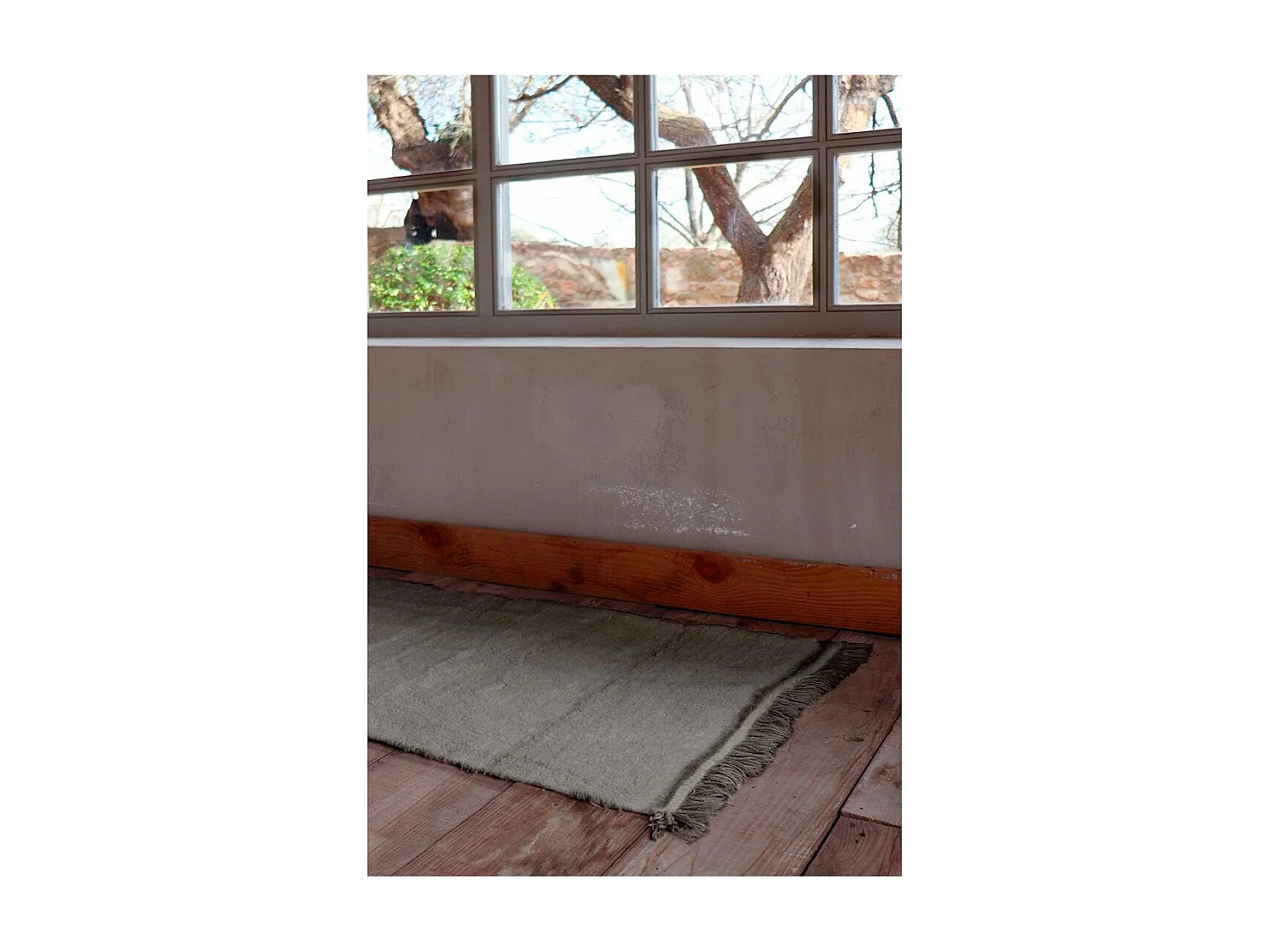 Tapis naturel en laine lavable en machine Steppe Rectangulaire Naturel Fait main