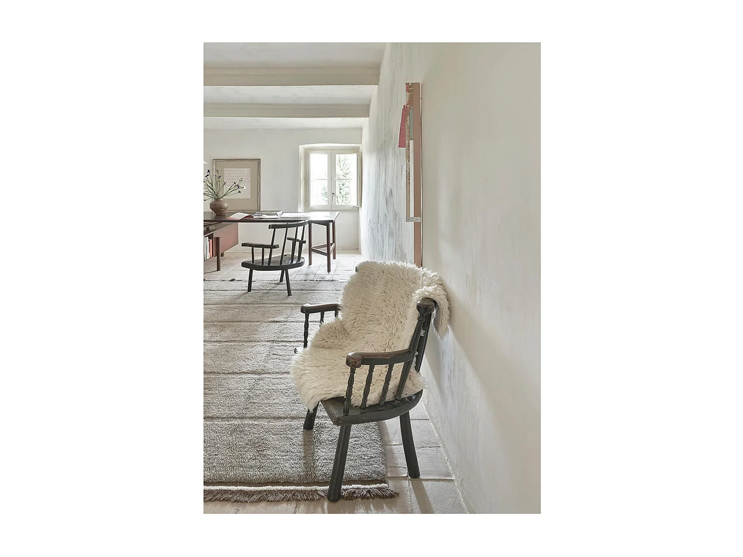 Tapis naturel en laine lavable en machine Steppe Rectangulaire Naturel Fait main