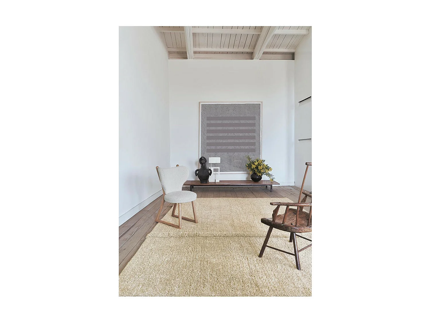 Tapis uni naturel en laine lavable en machine Tundra Rectangulaire Naturel Fait main