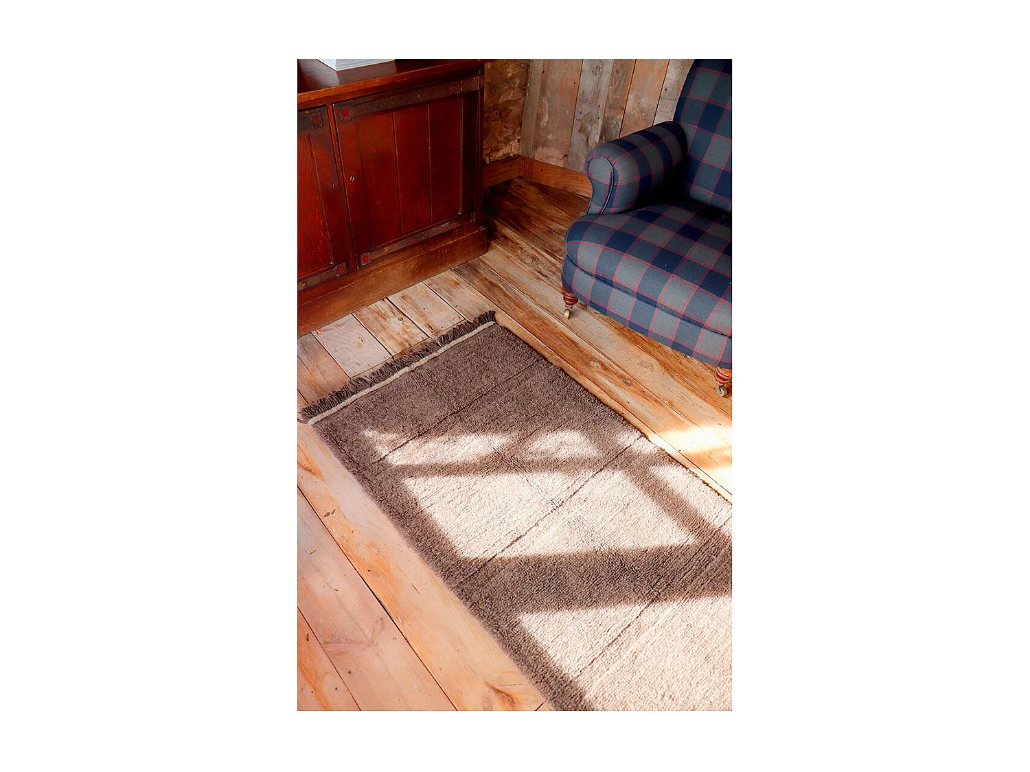 Tapis naturel en laine lavable en machine Steppe Rectangulaire Naturel Fait main