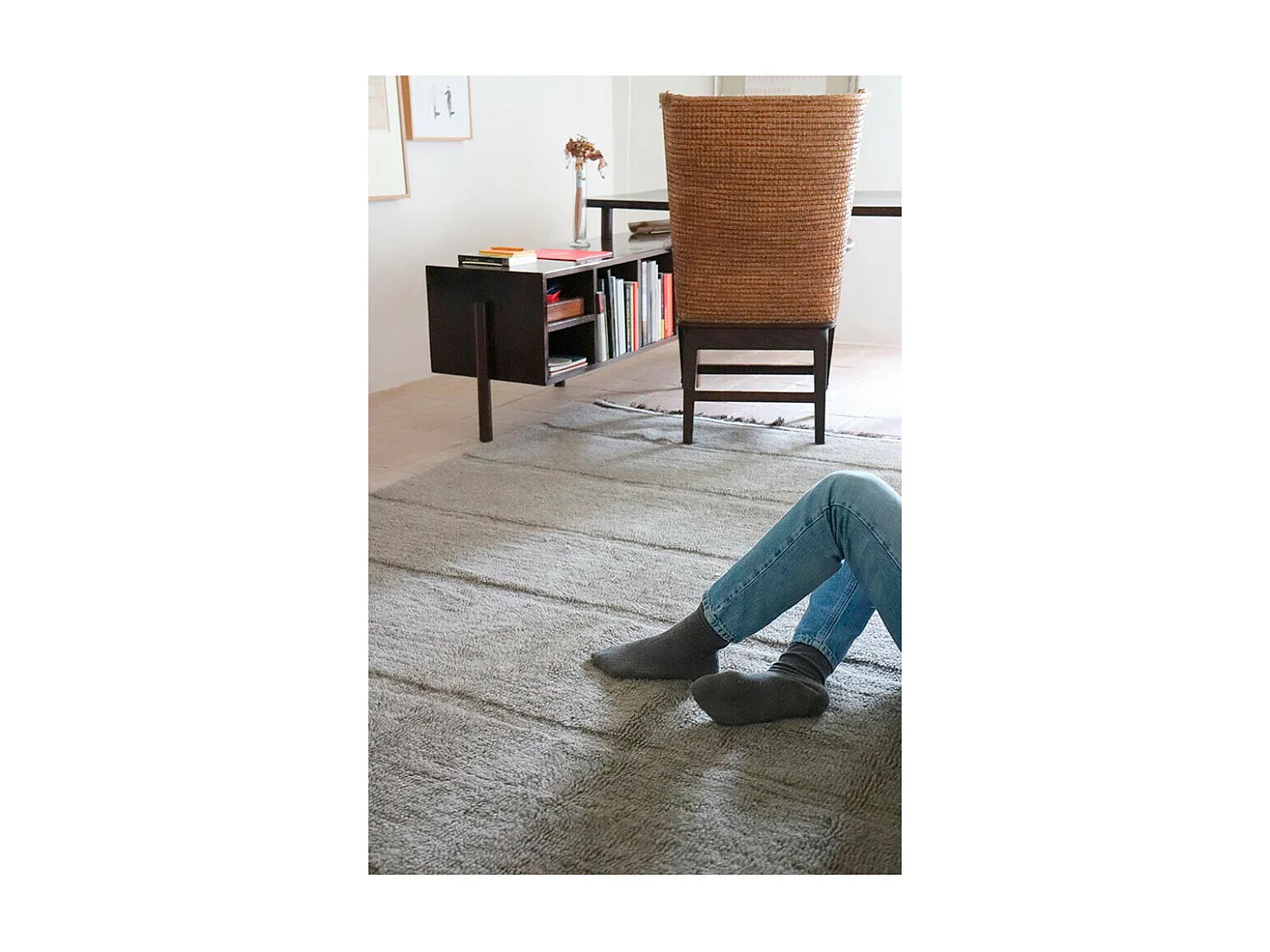 Tapis naturel en laine lavable en machine Steppe Rectangulaire Naturel Fait main