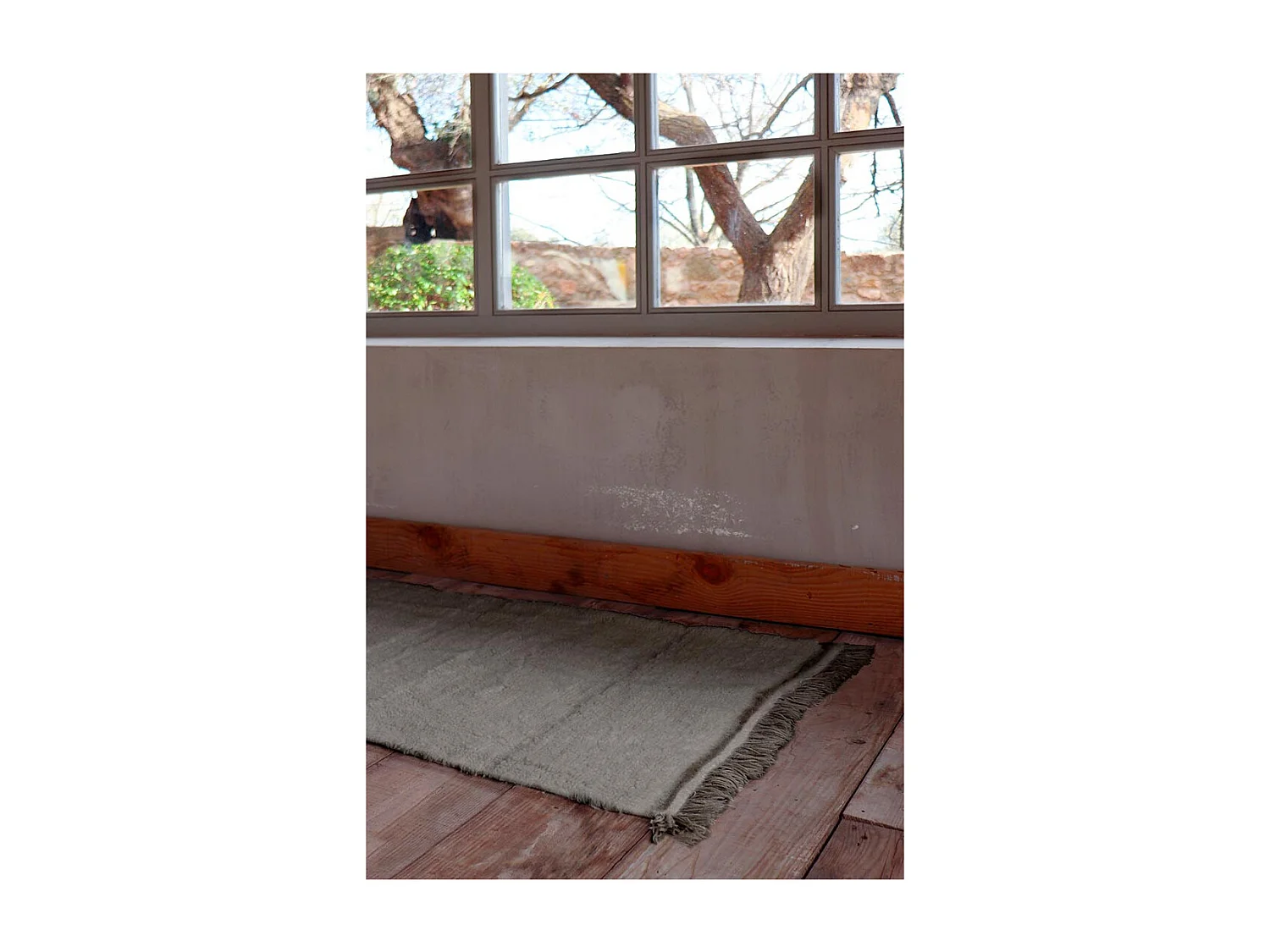 Tapis naturel en laine lavable en machine Steppe Rectangulaire Naturel Fait main