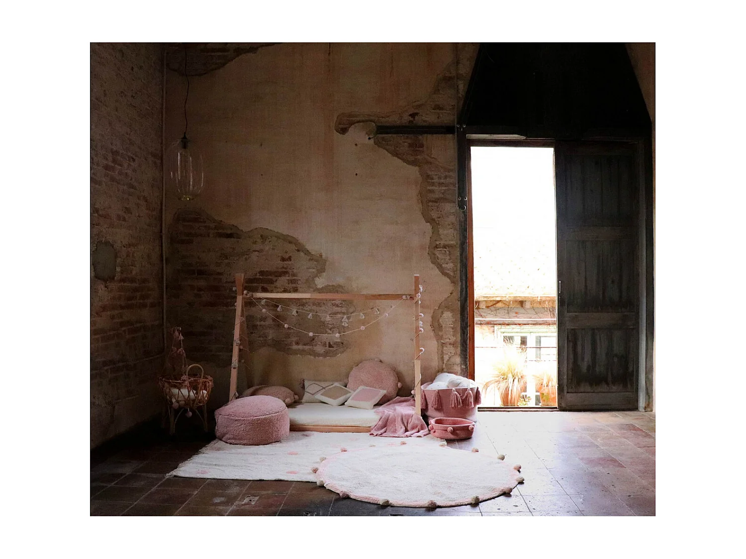 Tapis avec franges en coton lavable en machine Hippy Dots Lorena Canals Rectangulaire Cont