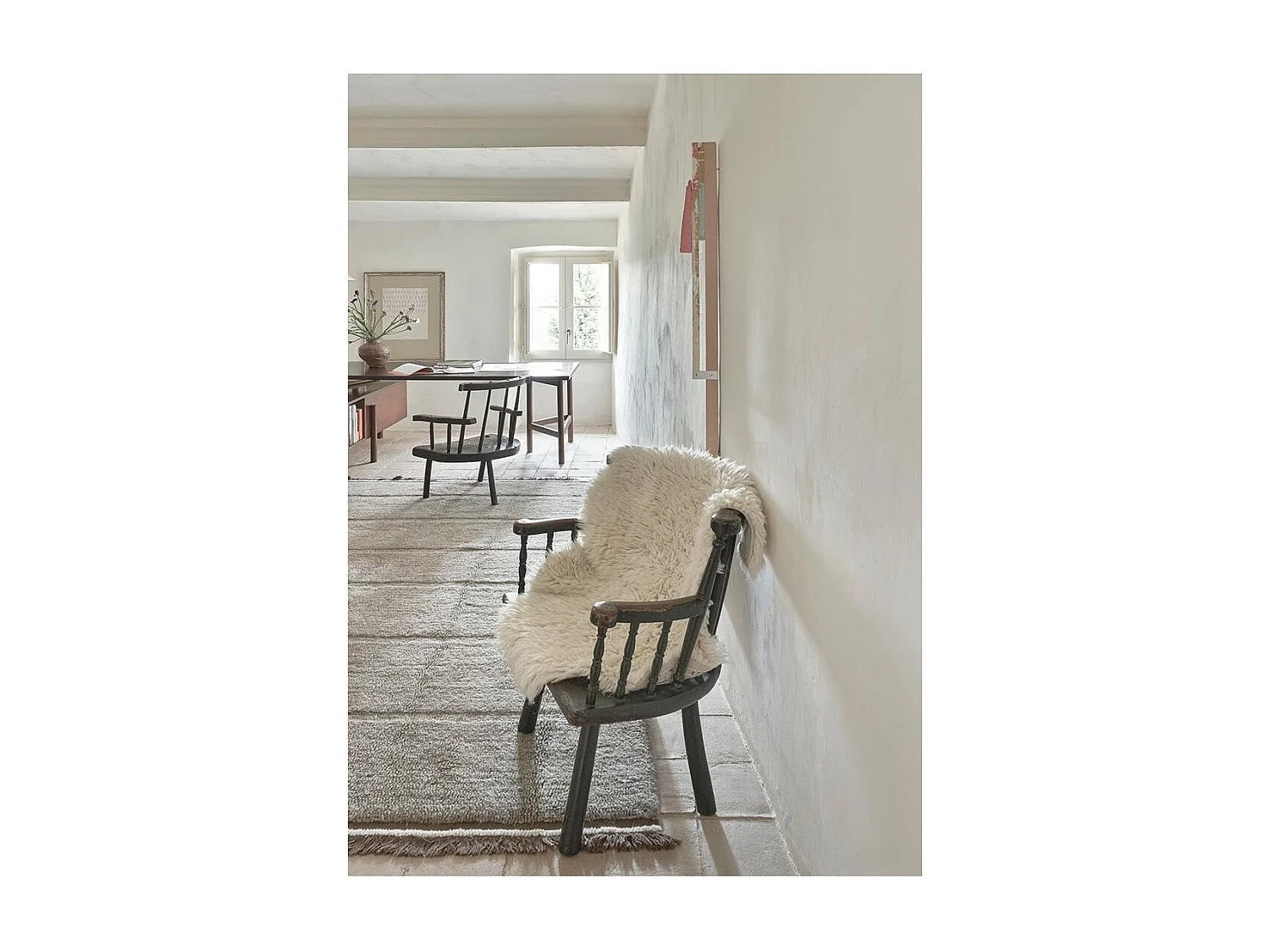 Tapis naturel en laine lavable en machine Steppe Rectangulaire Naturel Fait main