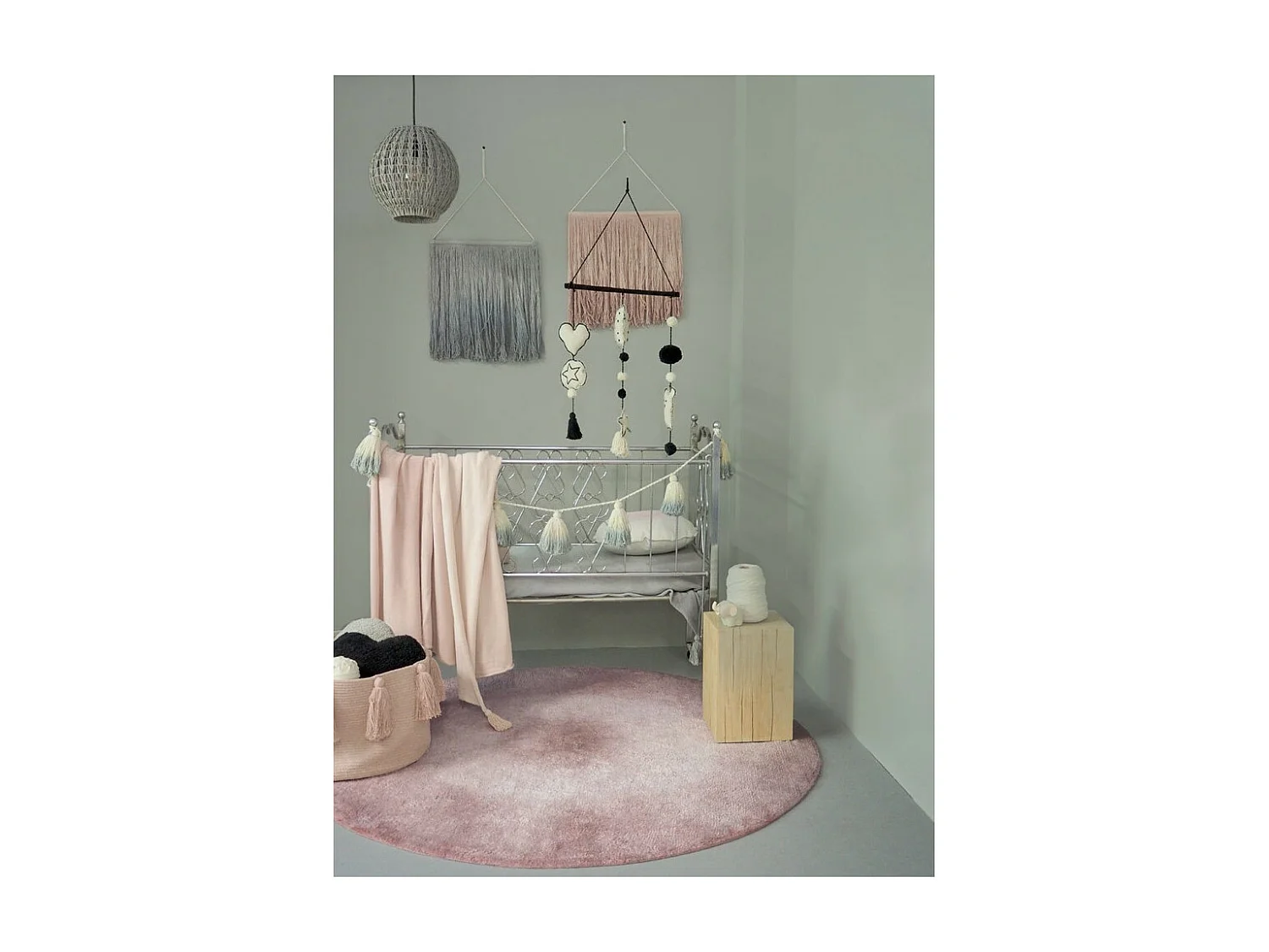 Rond katoenen vloerkleed - vintage roze - 150 Ø