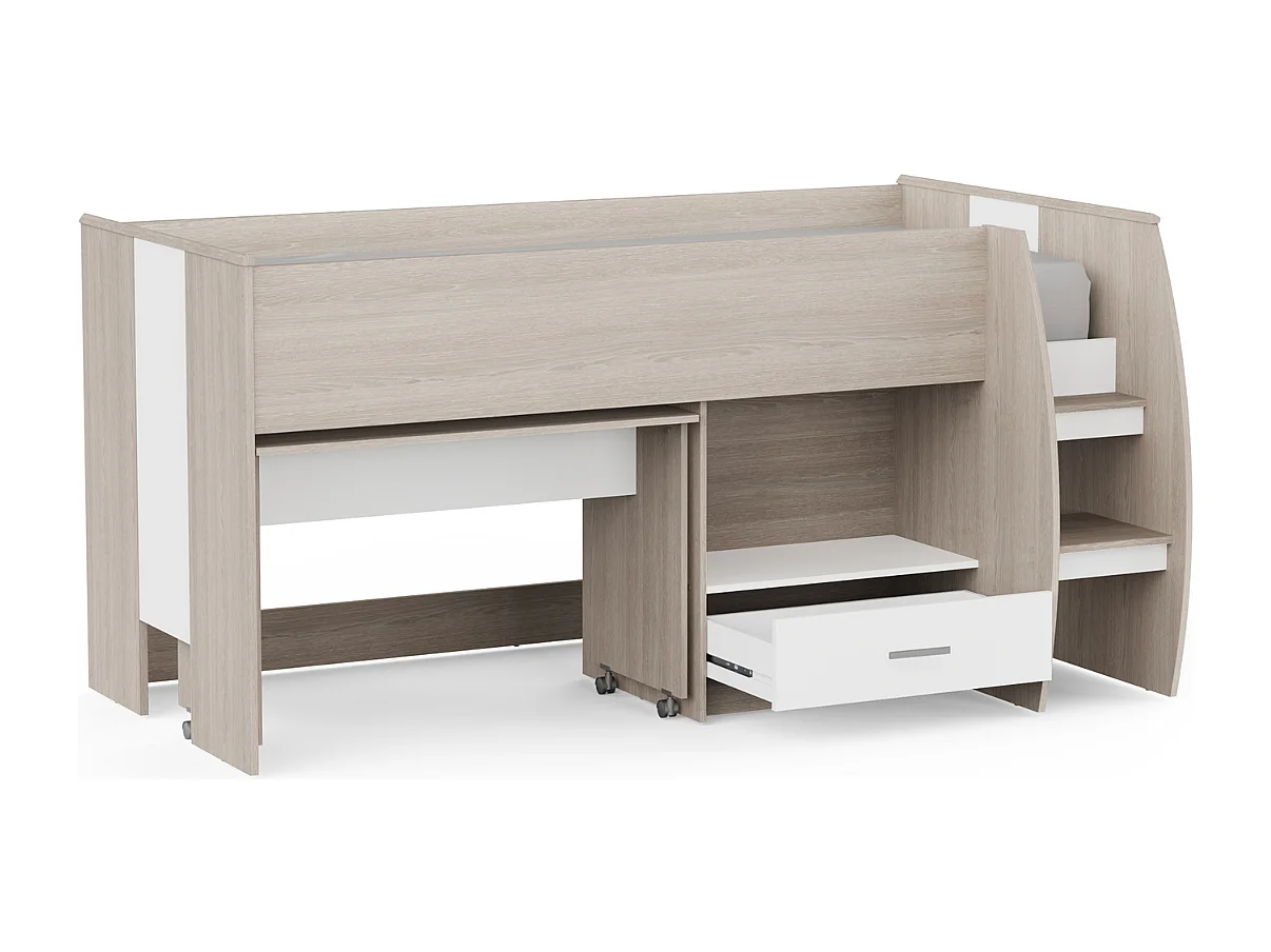 Lit combiné bureau 1 tiroir 90x200 cm sommier inclus L120,9 cm - NANO