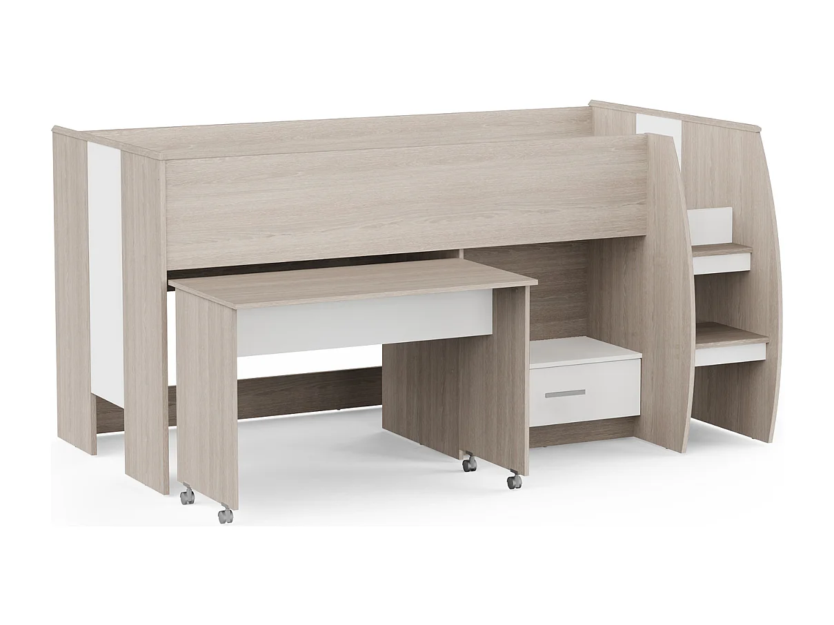 Lit combiné bureau 1 tiroir 90x200 cm sommier inclus L120,9 cm - NANO
