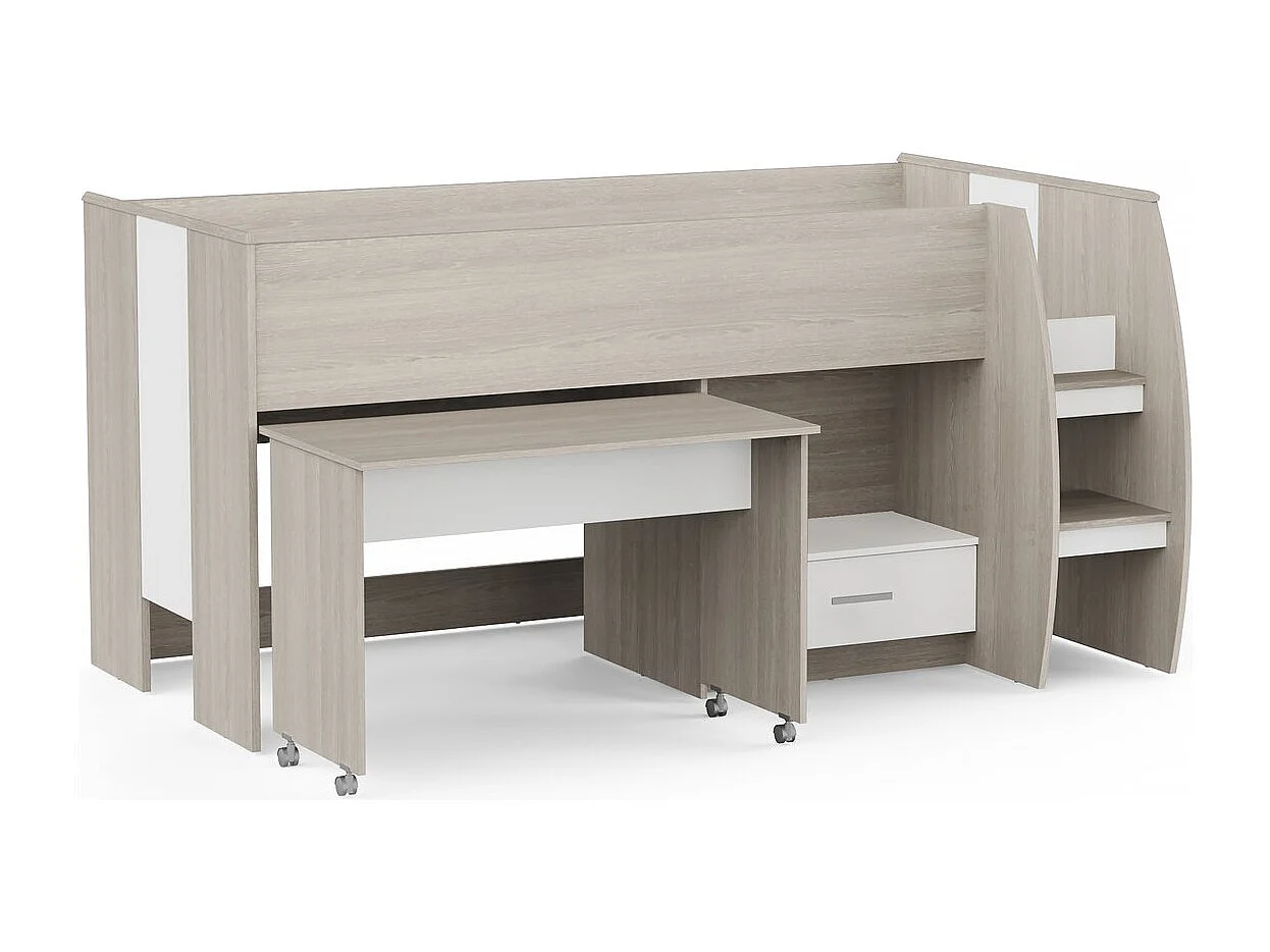 Lit combiné bureau 1 tiroir 90x200 cm sommier inclus L120,9 cm - NANO