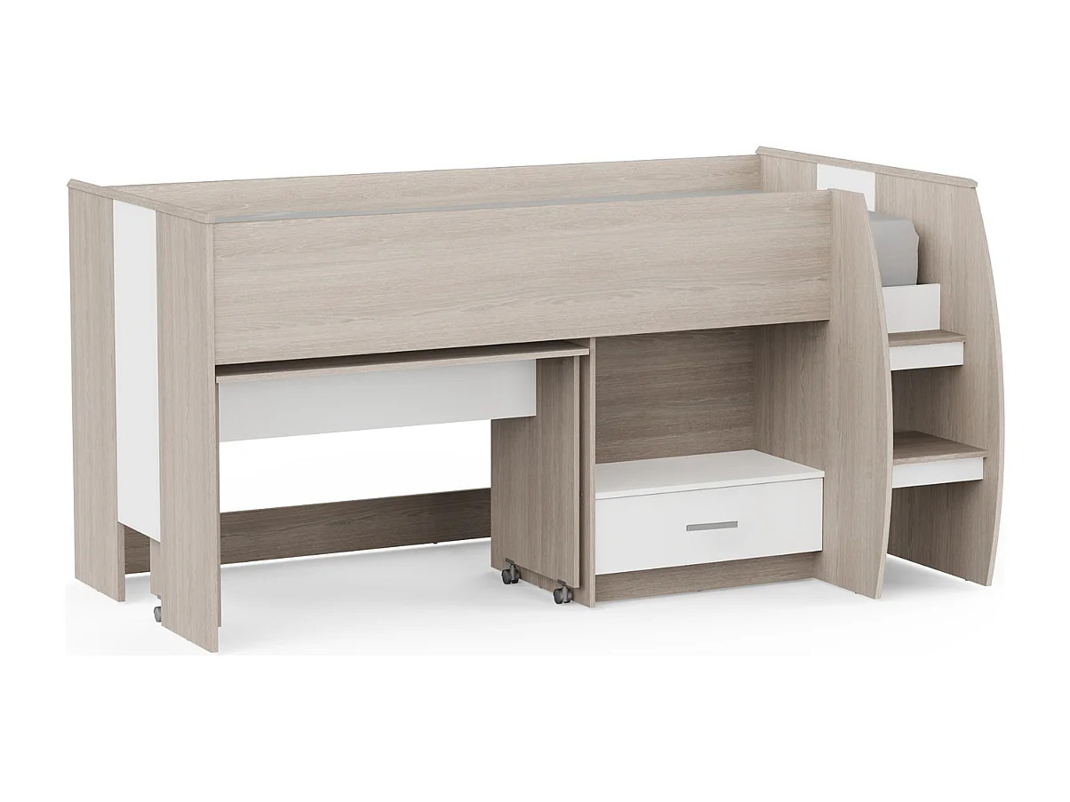 Lit combiné bureau 1 tiroir 90x200 cm sommier inclus L120,9 cm - NANO