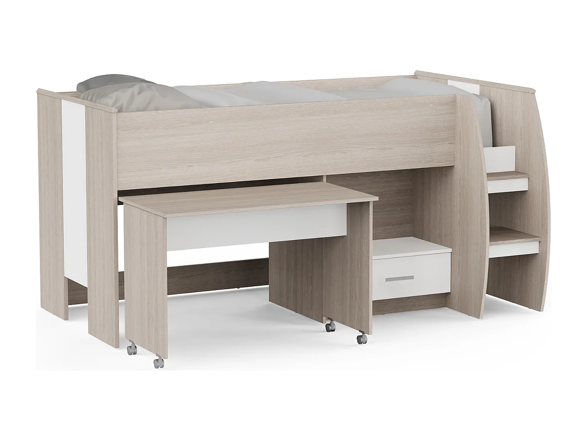 Lit combiné bureau 1 tiroir 90x200 cm sommier inclus L120,9 cm - NANO