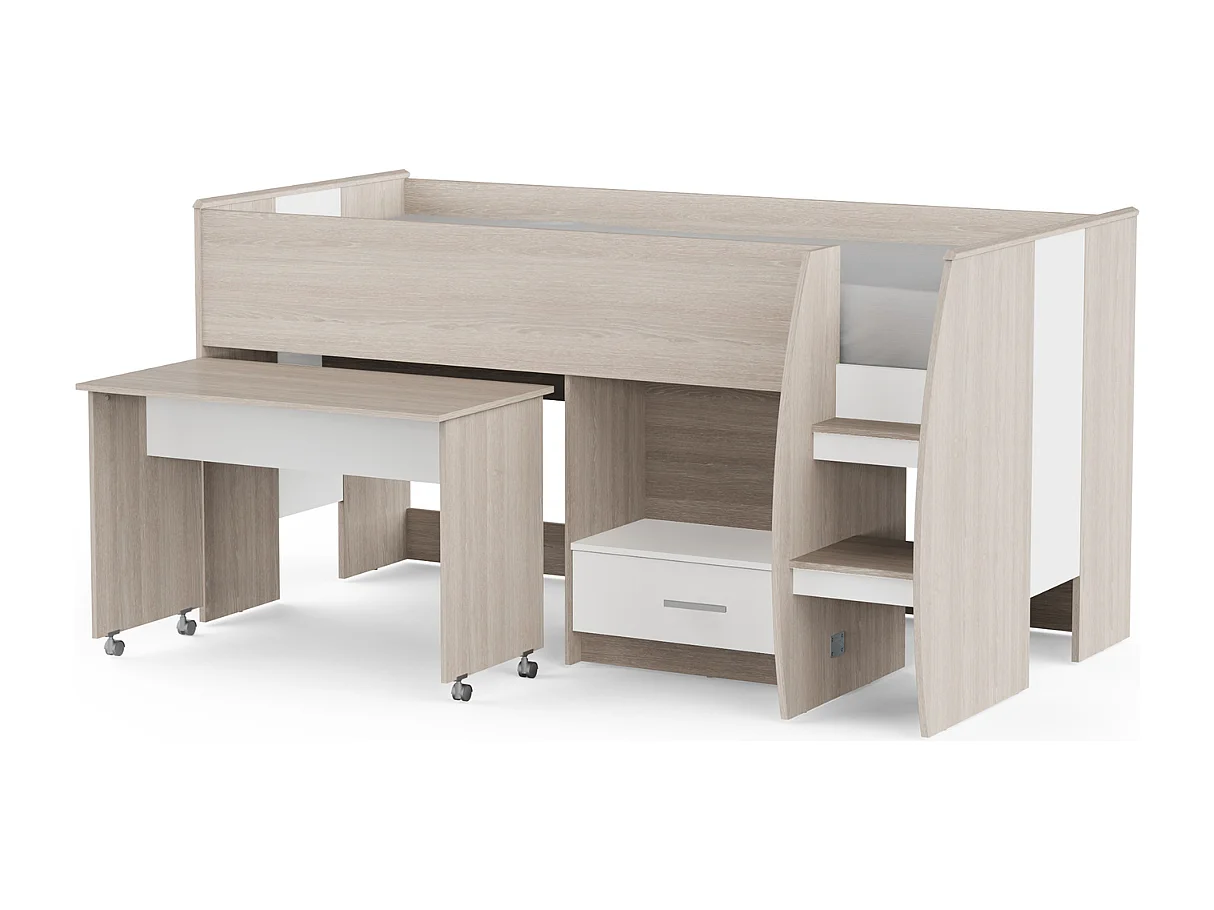 Lit combiné bureau 1 tiroir 90x200 cm sommier inclus L120,9 cm - NANO
