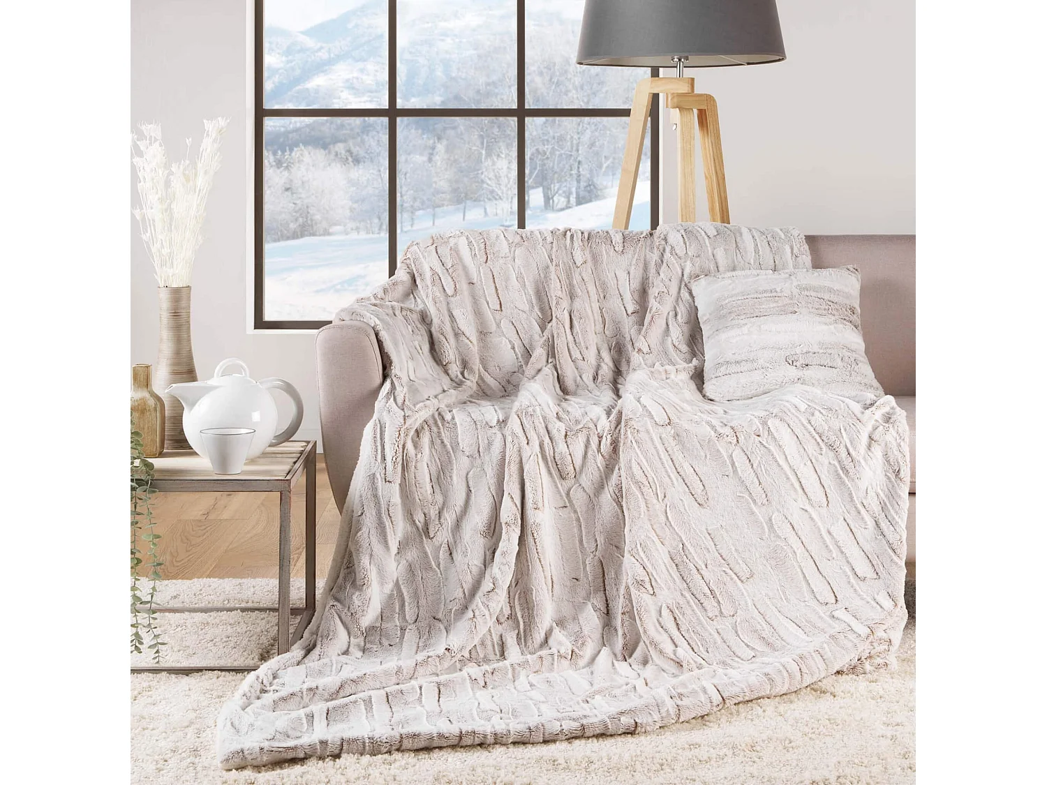 Plaid Imitation Fourrure "Lynx" 125x150cm Naturel