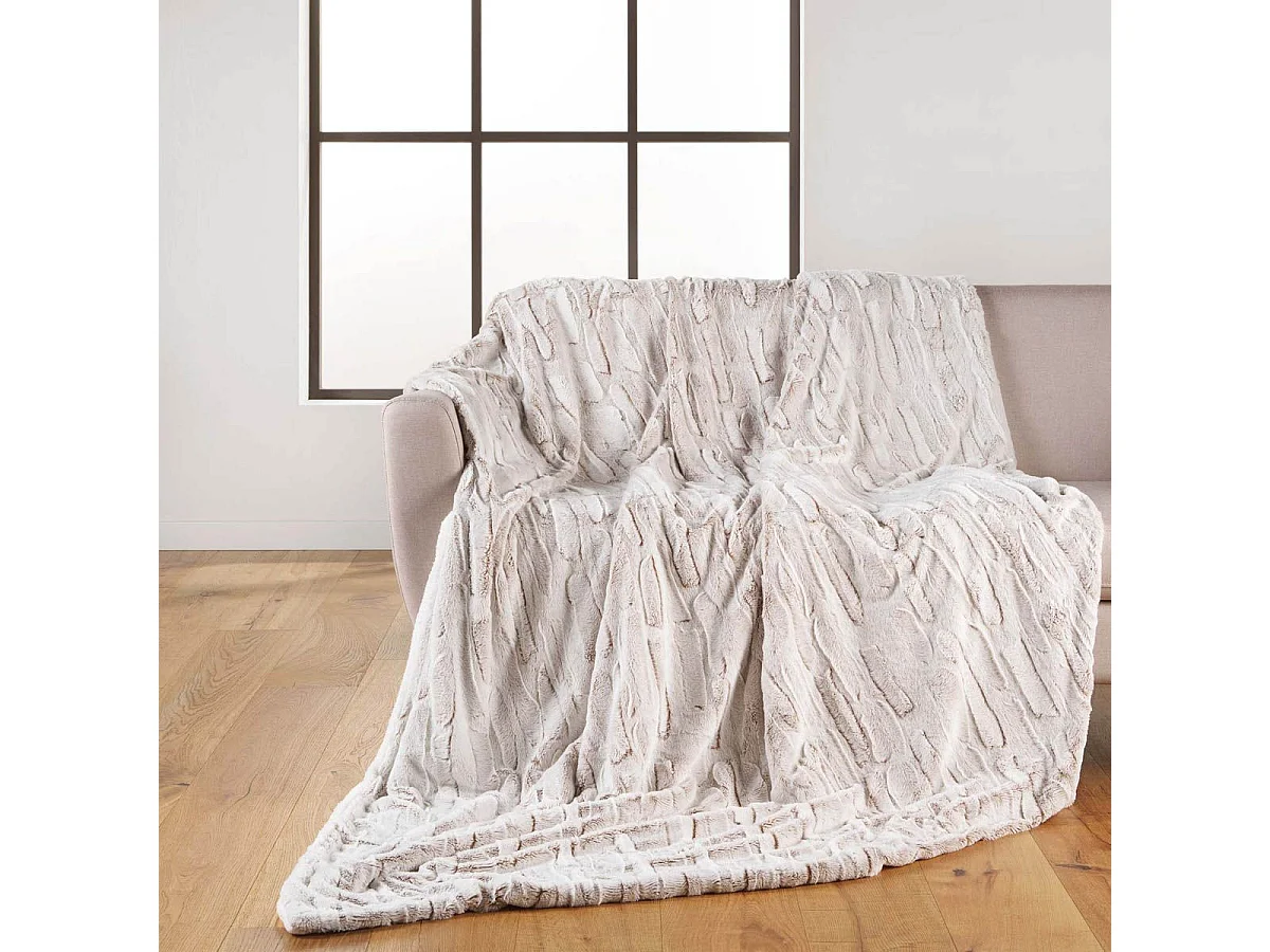 Koc w Kratkę Imitacja Futra "Ryś" 180x220cm Naturalny - Ciepłe i Luksusowo Wygodne