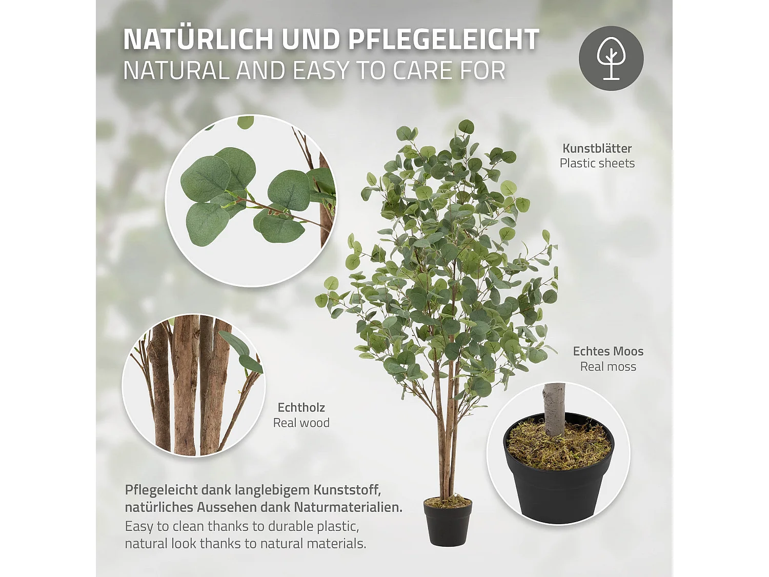 Eucalipto artificiale in vaso 150 cm – pianta finta albero decorativo realistico