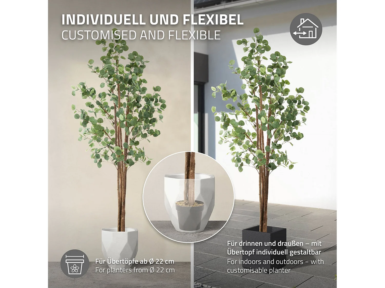 Eucalipto artificiale in vaso 210 cm – pianta finta albero decorativo realistico