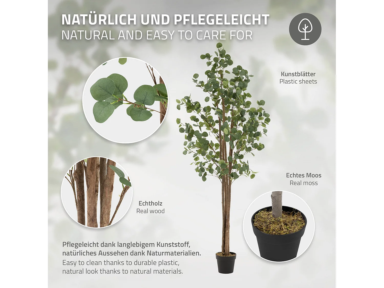 Eucalyptus artificiel plante avec tronc arbre en pot 210 cm déco de salon jardin