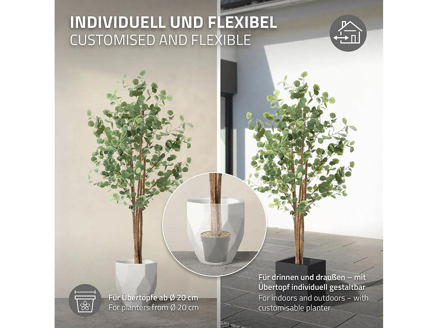 Eucalyptus artificiel plante avec tronc arbre en pot 180 cm déco de salon jardin