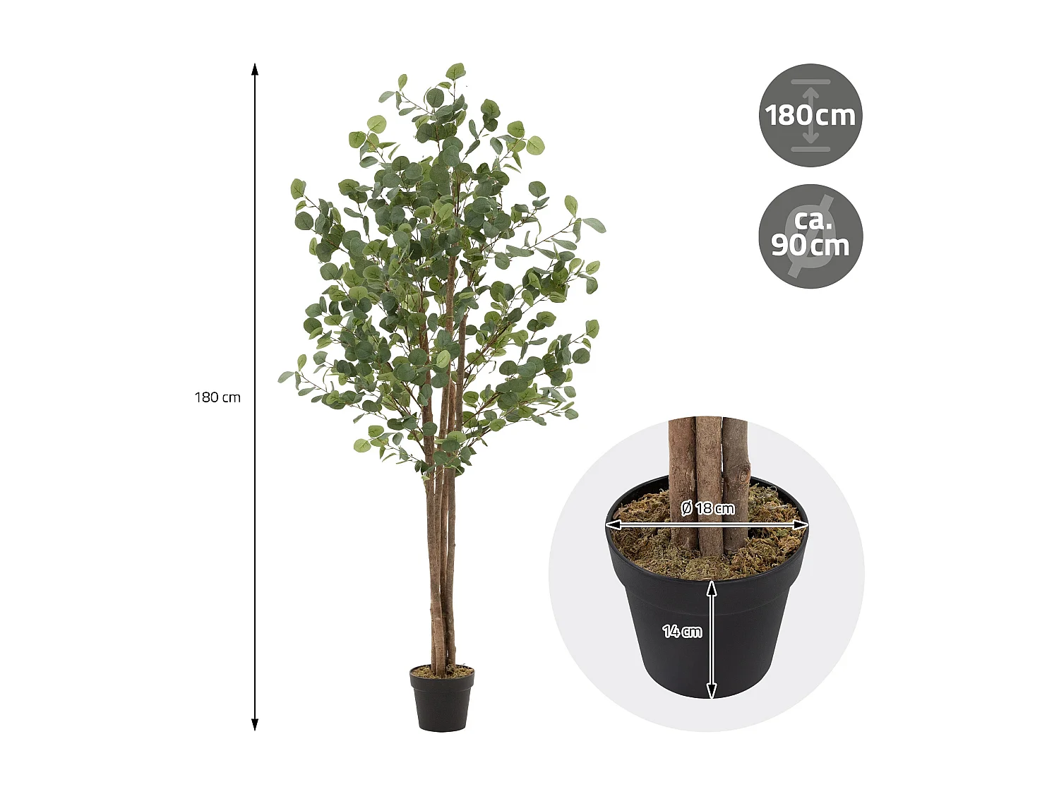 Eucalipto artificiale in vaso 180 cm – pianta finta albero decorativo realistico