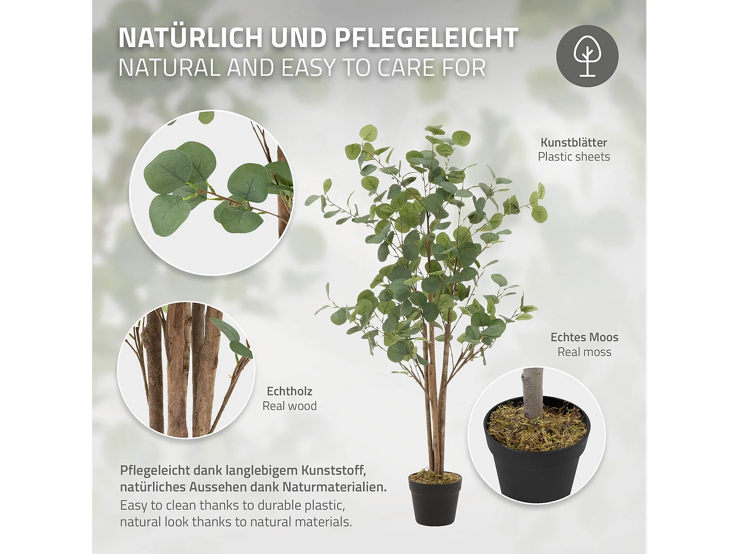 Eucalipto artificiale in vaso 120 cm – pianta finta albero decorativo realistico