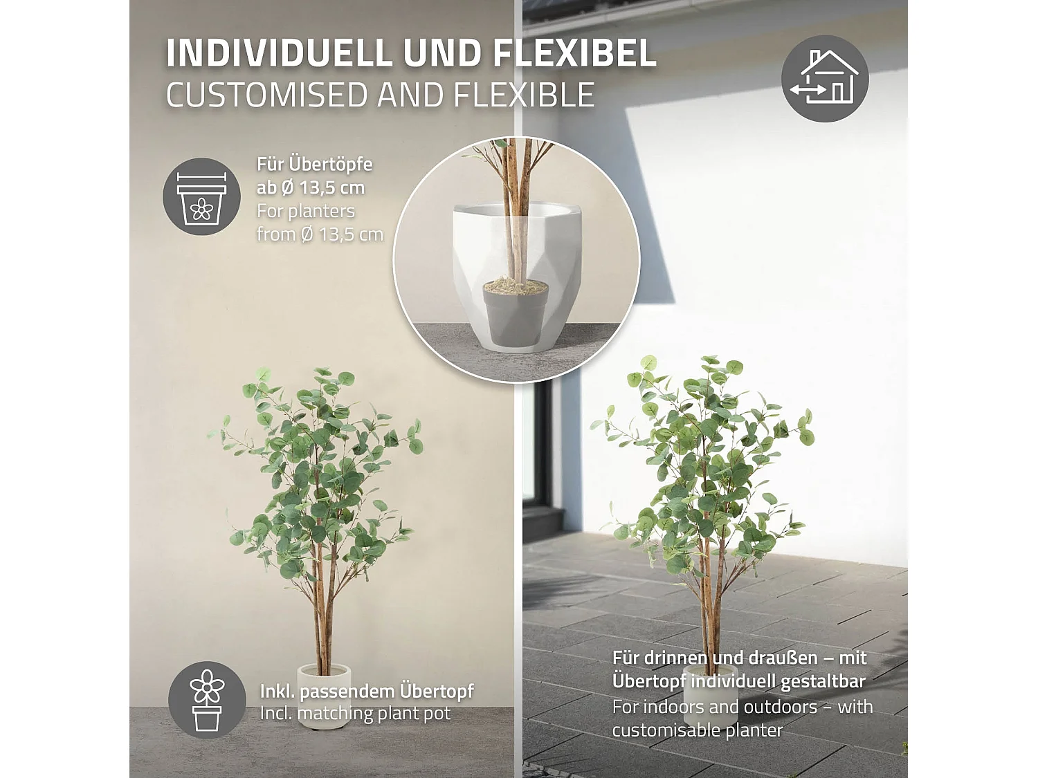 Eucalipto artificiale in vaso 120 cm – pianta finta albero decorativo realistico