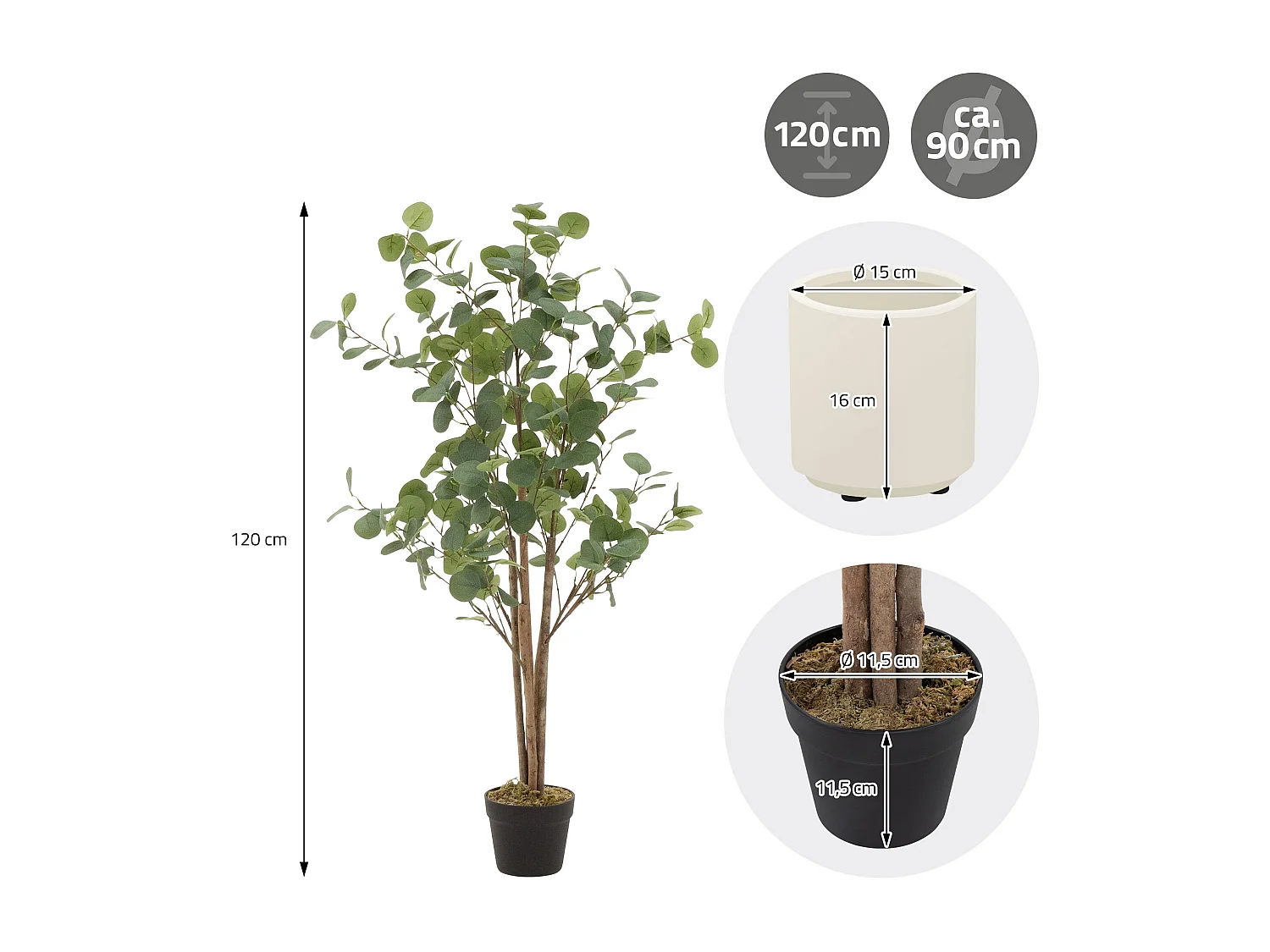 Eucalipto artificiale in vaso 120 cm – pianta finta albero decorativo realistico