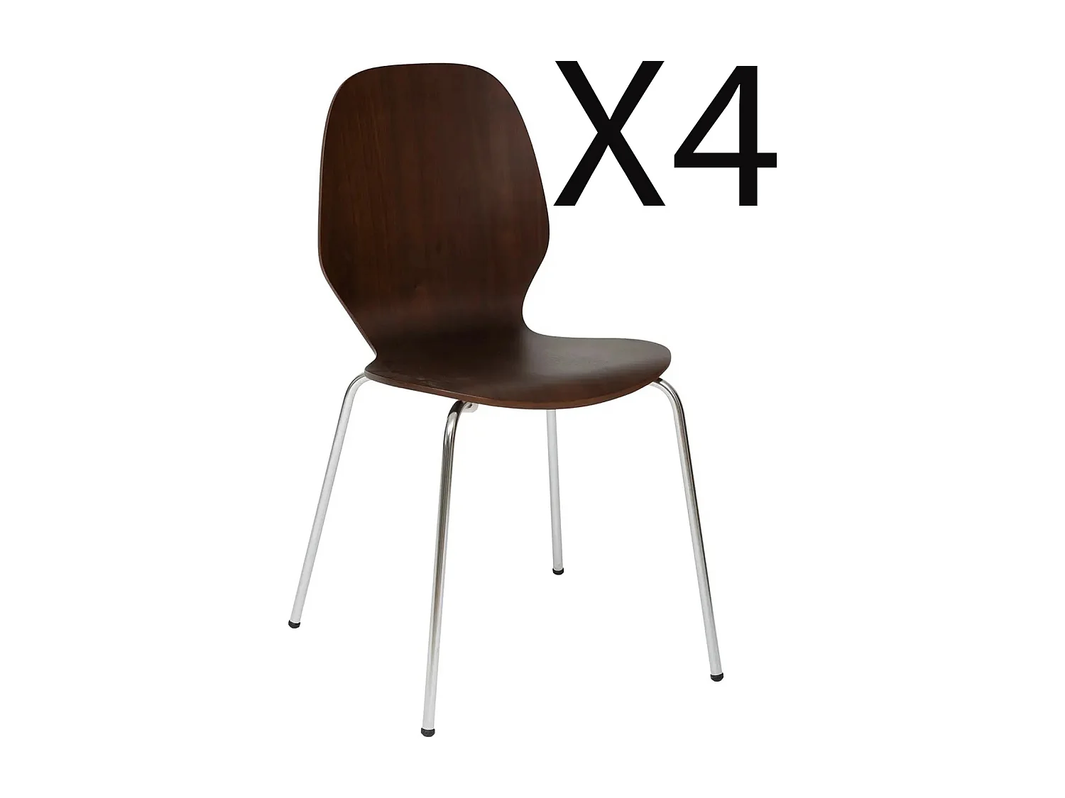 Lot de 4 chaises en bois coloris noyer et pieds en métal argenté  -  Longueur 49 x Profondeur 54 x Hauteur 82 cm