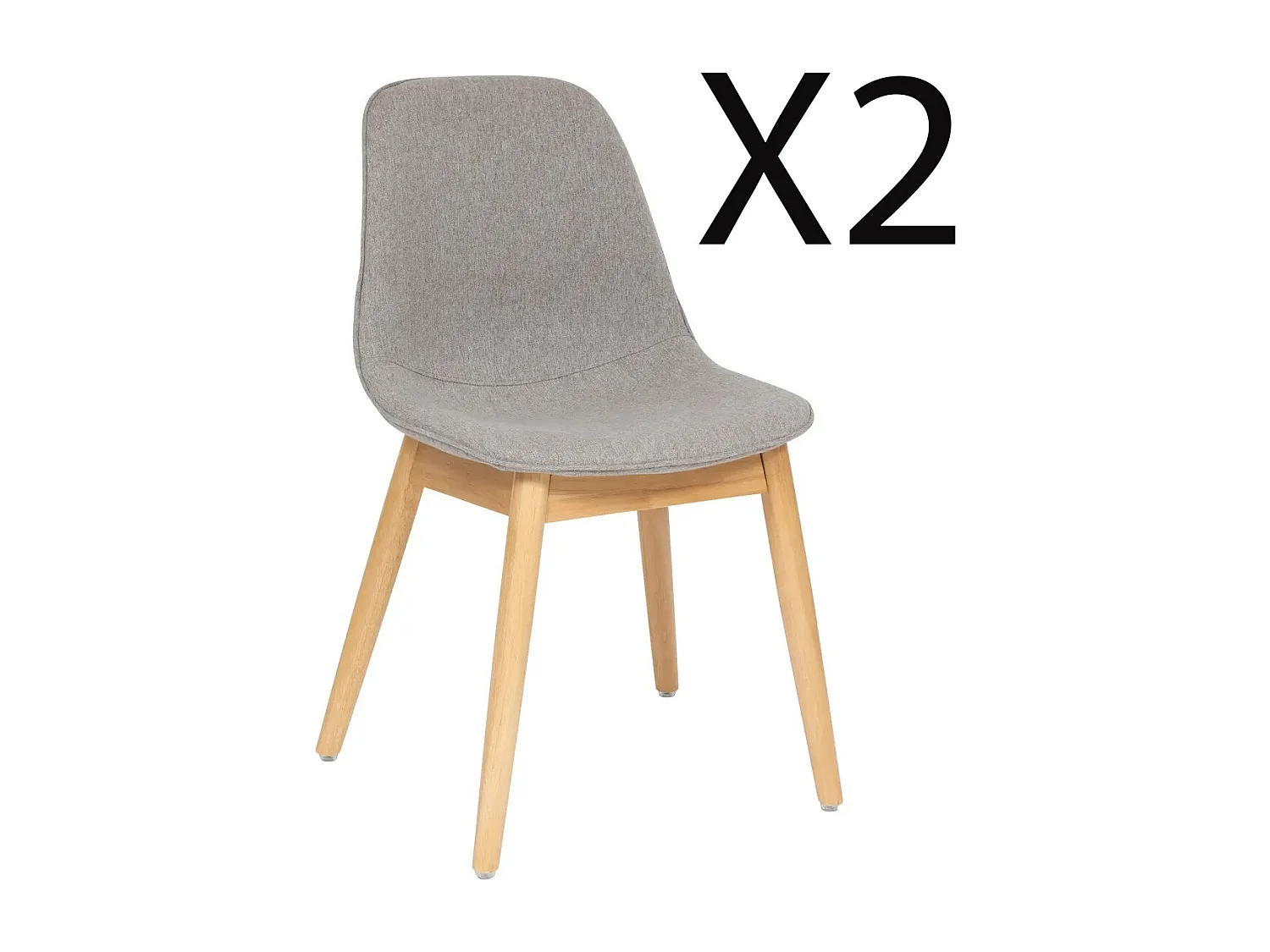 Lot de 2 chaises de bureau avec assise en polyester coloris gris et pieds en bois naturel