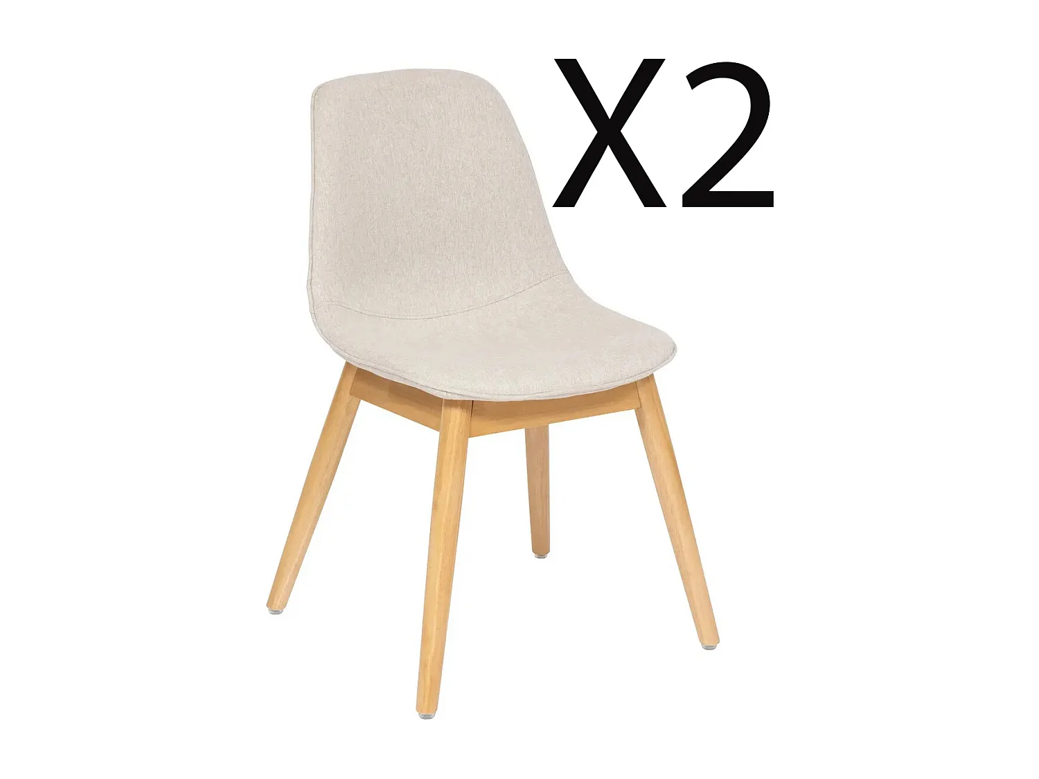 Lot de 2 chaises de bureau avec assise en polyester coloris beige et pieds en bois naturel
