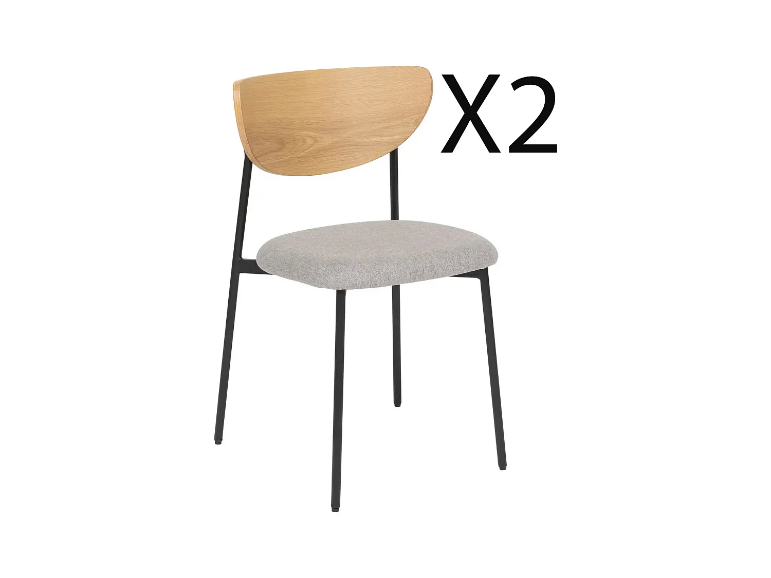Lot de 2 chaises de bureau avec assise en tissu gris et pieds en métal noir