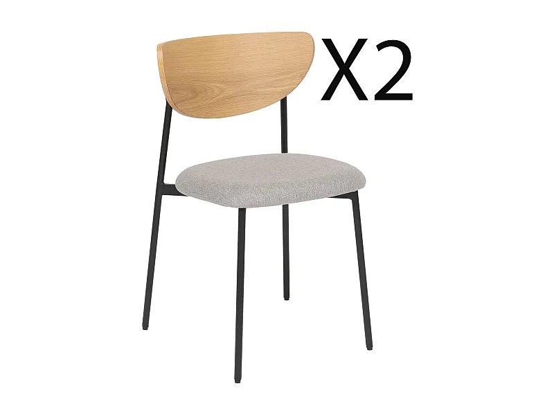 Lot de 2 chaises de bureau avec assise en tissu gris et pieds en métal noir