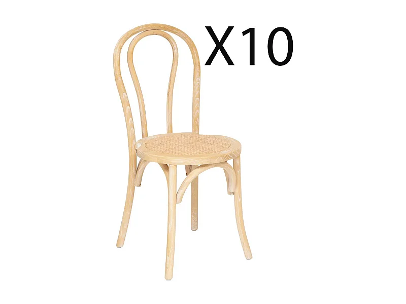 Lot de 10 chaises empilables de jardin en bois d'orme coloris naturel blanchi