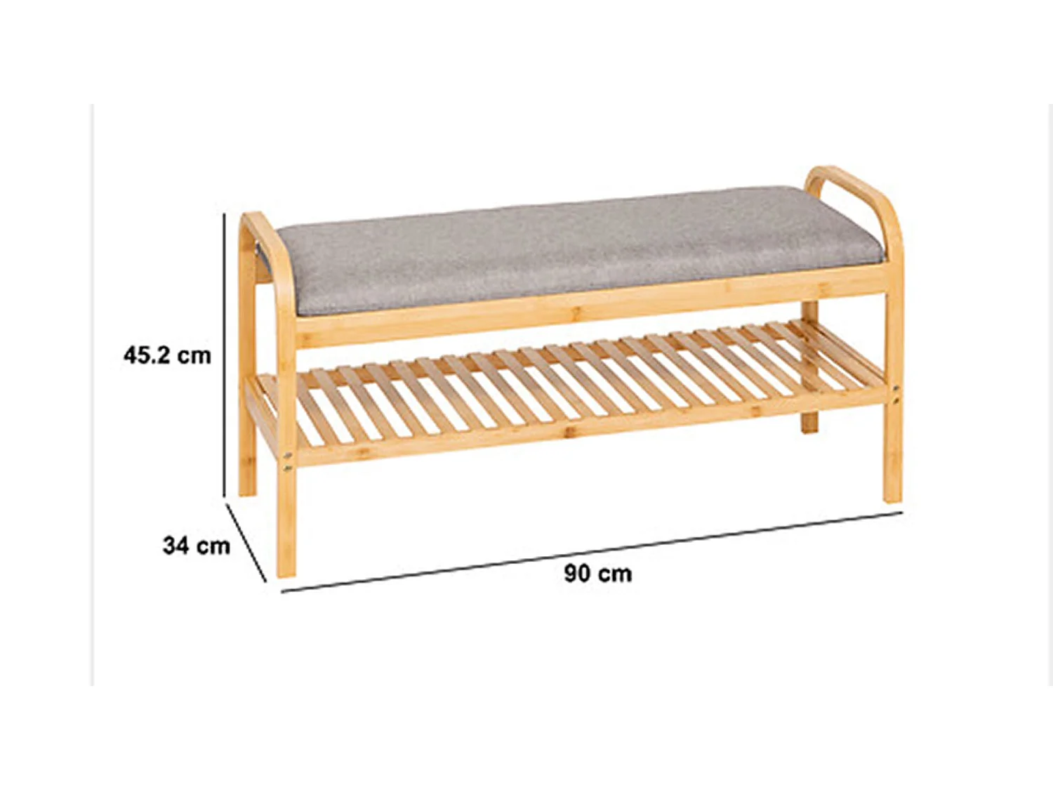 Banc à chaussures, meuble à chaussures en bois coloris naturel et coussin polyester