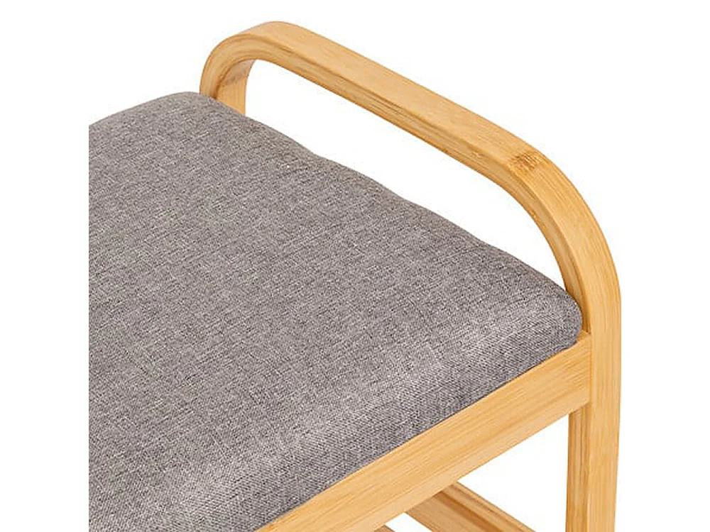 Banc à chaussures, meuble à chaussures en bois coloris naturel et coussin polyester