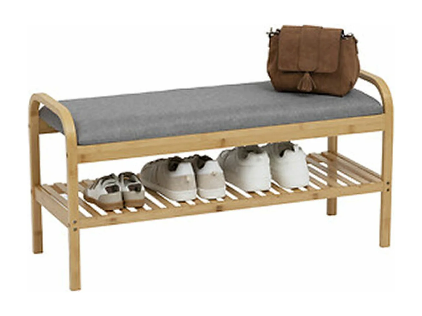 Banc à chaussures, meuble à chaussures en bois coloris naturel et coussin polyester