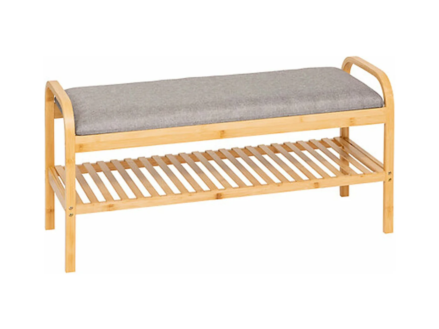 Banc à chaussures, meuble à chaussures en bois coloris naturel et coussin polyester