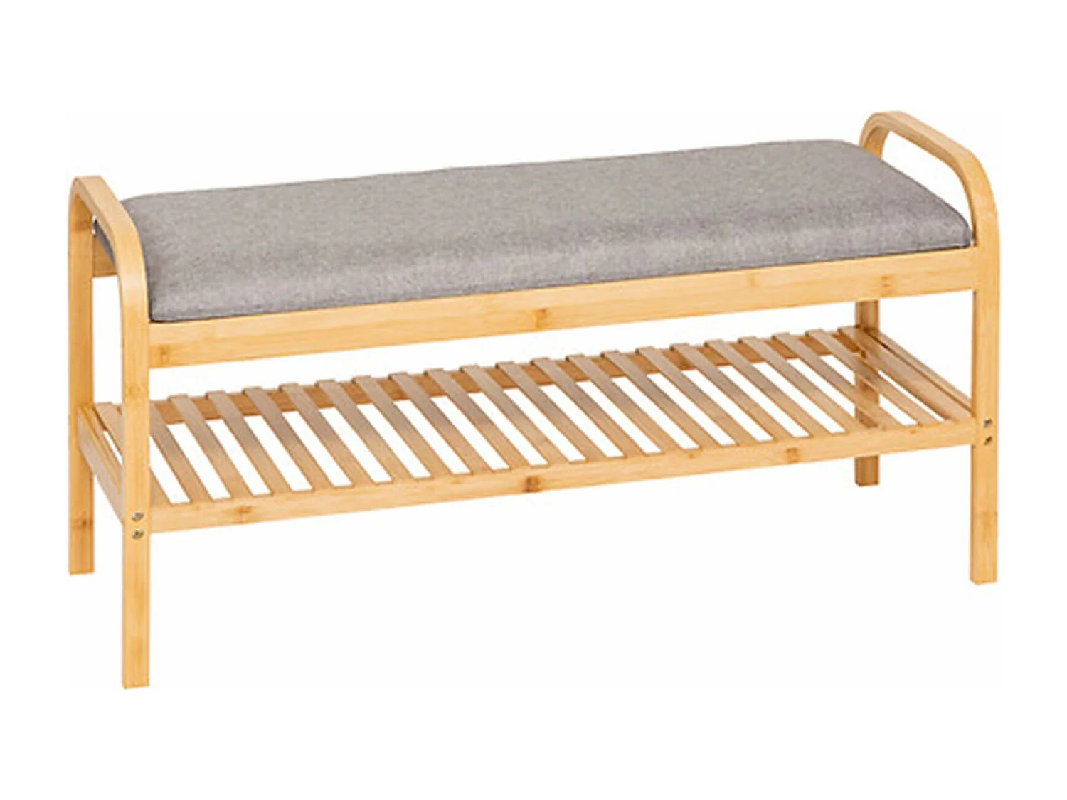 Banc à chaussures, meuble à chaussures en bois coloris naturel et coussin polyester