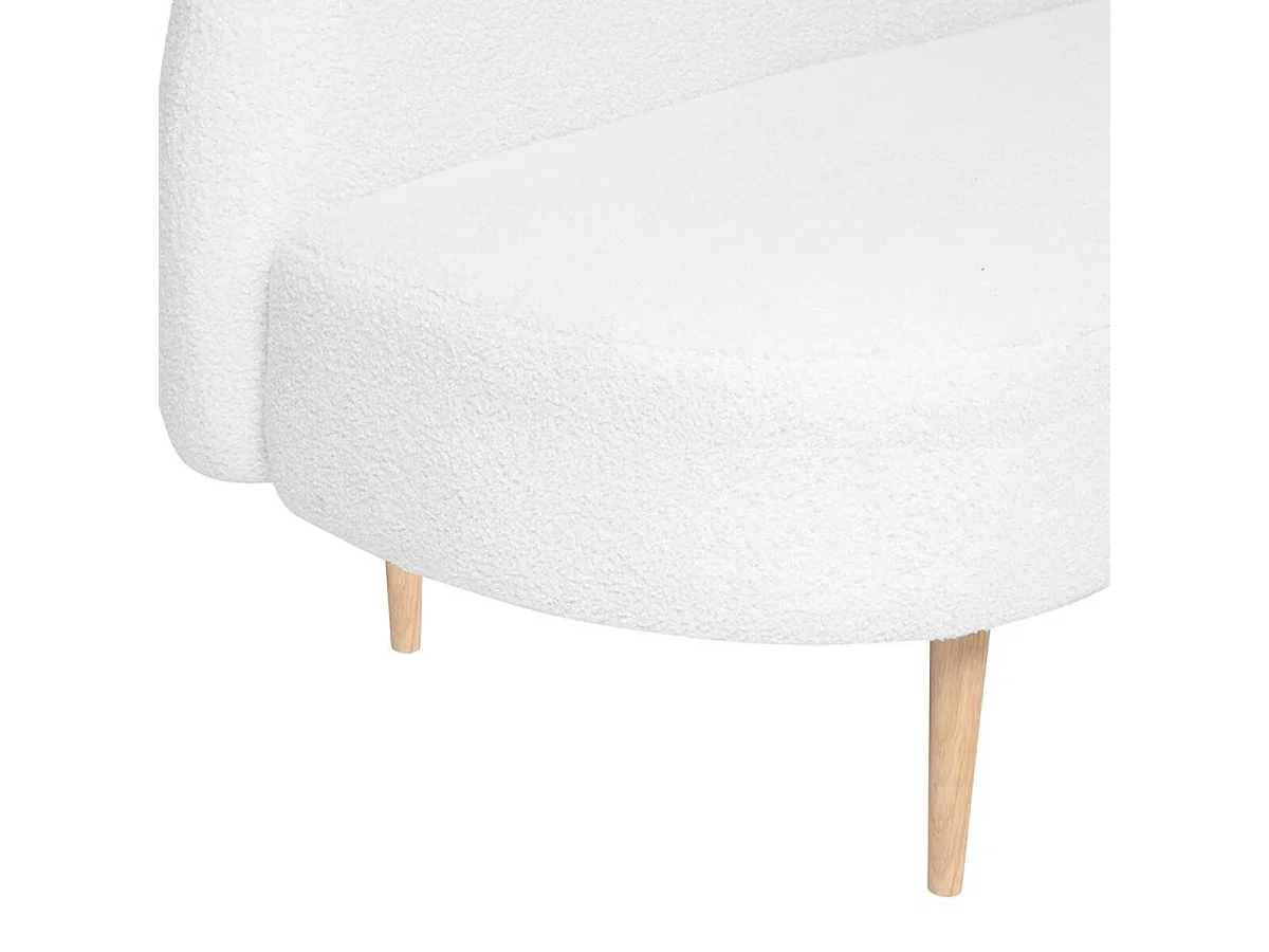 Banquette en bouclette avec 2 places en tissu coloris Blanc, pieds en bois naturel