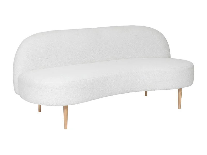 Banquette en bouclette avec 2 places en tissu coloris Blanc, pieds en bois naturel