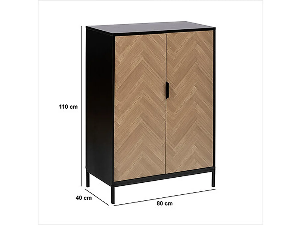 Meuble de rangement avec 2 portes en bois coloris marron, noir  - Longueur 80 x Profondeur 40 x Hauteur 110 cm