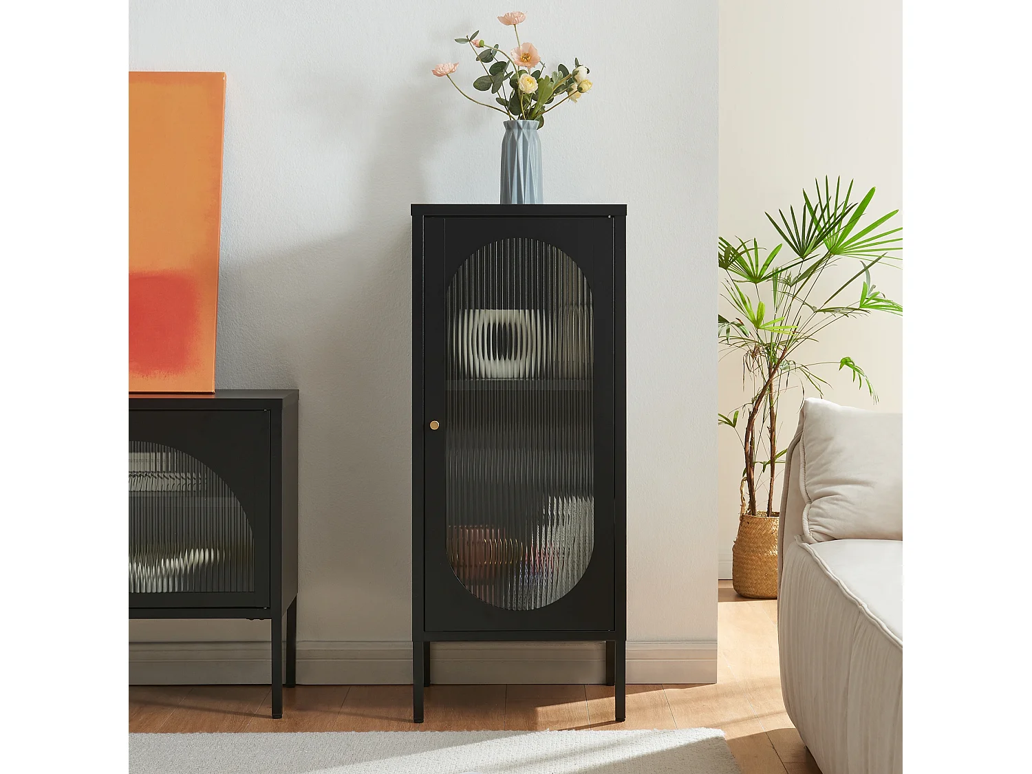 Armoire vitrée Karlskrona acier verre 102 x 43 x 40 cm noir mat [en.casa]