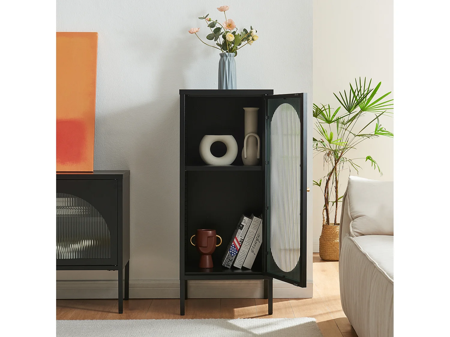 Armoire vitrée Karlskrona acier verre 102 x 43 x 40 cm noir mat [en.casa]