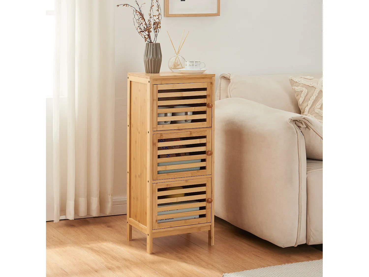 Armoire d'appoint Ypäjä 82 x 33 x 27cm bambou naturel [en.casa]