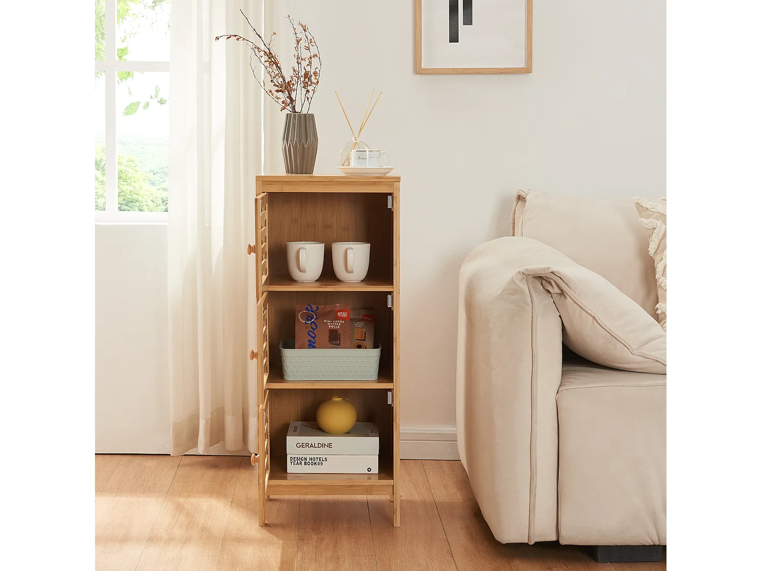 Armoire d'appoint Ypäjä 82 x 33 x 27cm bambou naturel [en.casa]