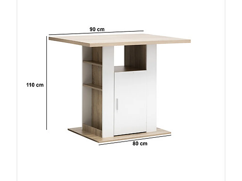 Ilot de cuisine, Meuble de cuisine en bois coloris naturel, blanc - Longueur 90 x Profondeur 80 x Hauteur 110 cm