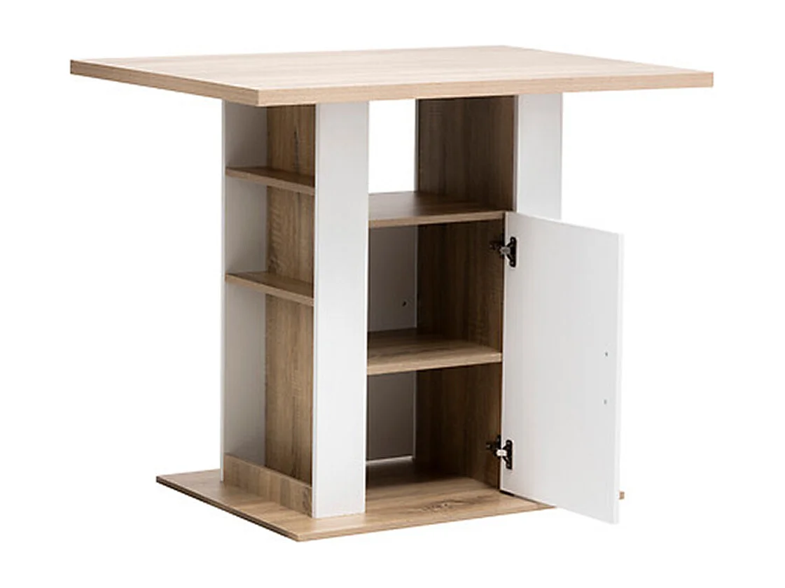 Ilot de cuisine, Meuble de cuisine en bois coloris naturel, blanc - Longueur 90 x Profondeur 80 x Hauteur 110 cm