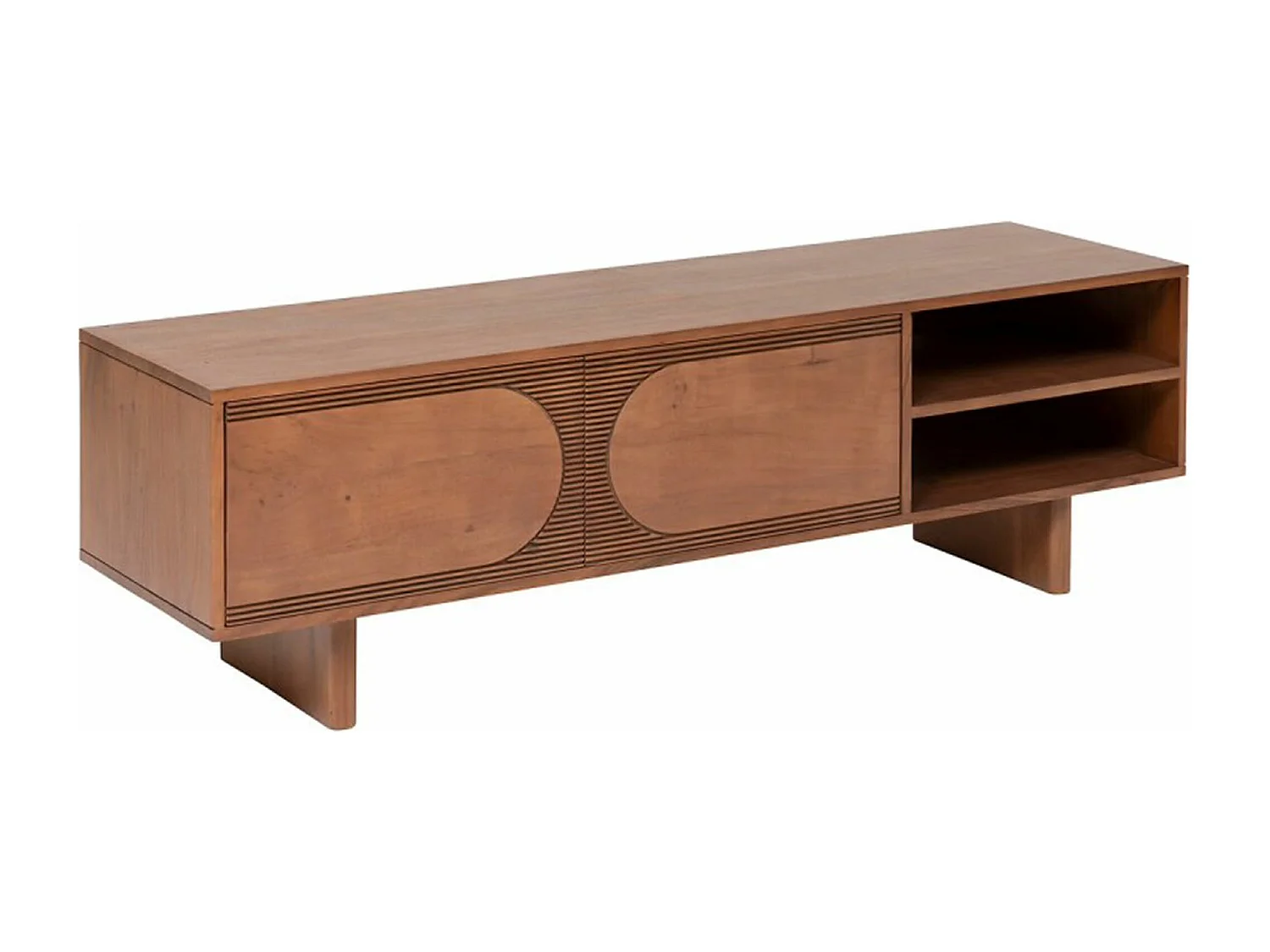 Meuble TV avec 2 portes en bois coloris tabac - Longueur 147  x Profondeur 40 x Hauteur 45,5 cm