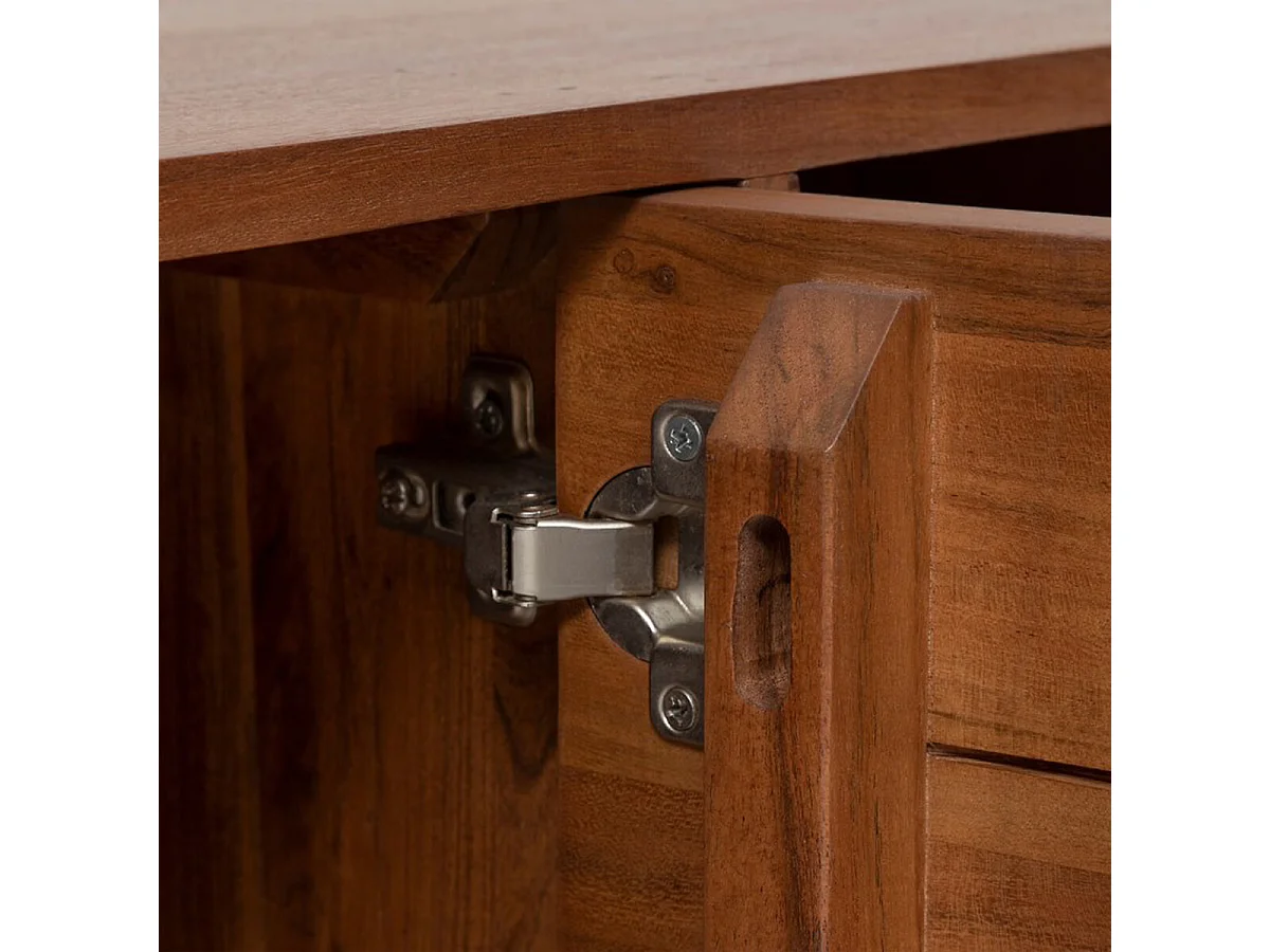 Meuble TV avec 2 portes en bois coloris tabac - Longueur 147  x Profondeur 40 x Hauteur 45,5 cm