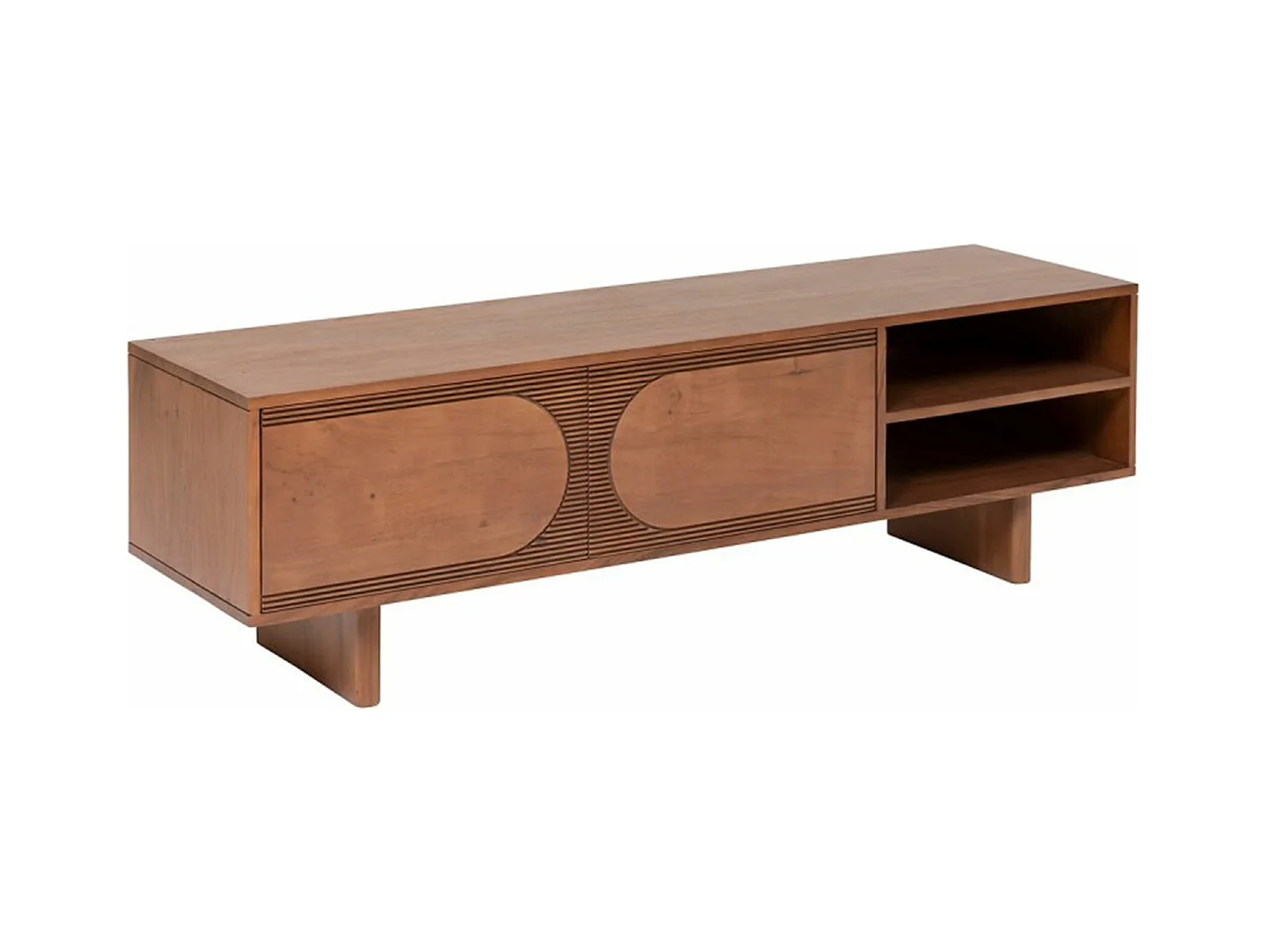 Meuble TV avec 2 portes en bois coloris tabac - Longueur 147  x Profondeur 40 x Hauteur 45,5 cm