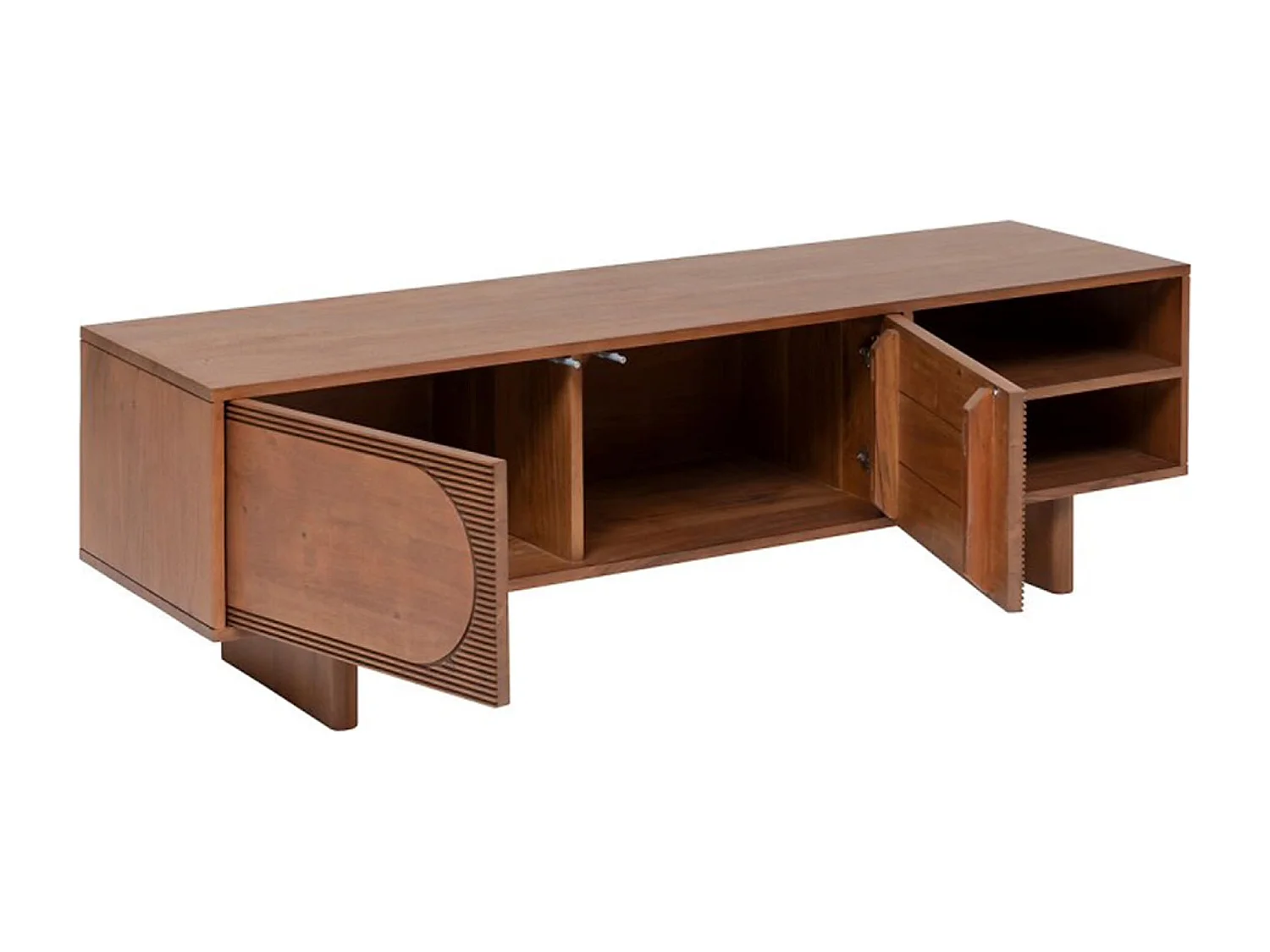 Meuble TV avec 2 portes en bois coloris tabac - Longueur 147  x Profondeur 40 x Hauteur 45,5 cm