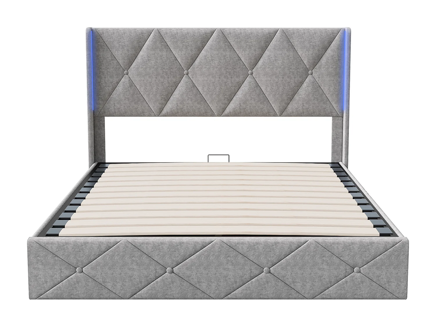 Lit Coffre 160x200 avec LED, Lit Rembourré en velours Lit Double Lit de rangement Cadre de Lit Capitonné Lit Adulte, Gris